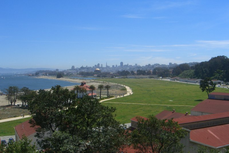 CIMG6458.JPG - San Francisco Skyline view from Near North Fort Scott, Aircraft Hangers (foreground)