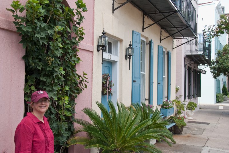 Charleston100309-9700.jpg - Walking along the Rainbow Row section of E Bay Street