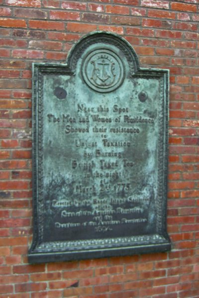 Providence101009-2056.jpg - Market Square Building. Near this Spot the Men and Women of Providence Showed their resistance to Unjust Taxation by burning British Taxed Tea in the night of March 2nd, 1775