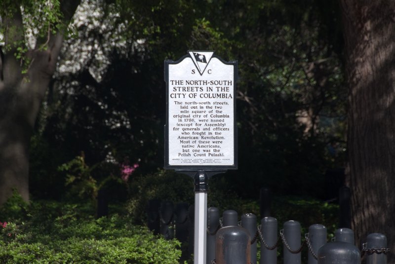 USC040409-4653.jpg - South Carolina State House-The North-South Streets in the City of Columbia. The north-south streets laid out in the two mile square of the original city of Columbia in 1786 were named(except for Assembly) for generals and officers who fought in the American Revolution. Most of these were native Americans, but one was the Polish Count Pulaski.