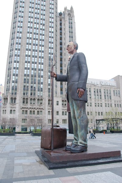 Chicago042809-5772.jpg - Pioneer Court - "God Bless America" by J Seward Johnson, Tribune Tower (background)