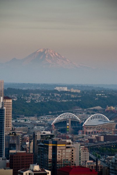 Seattle080309-8414.jpg - Mt. Rainier, Qwest Field, SafeCo Field as viewed from the SE side of the Space Needle SkyCity Restaurant