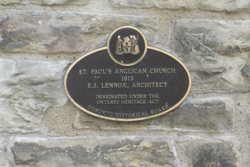Toronto092409-1927.jpg - St Paul's Anglican Church, 1913. E J Lennox, Architect.  Designated under the Ontarion Heritage Act.  Toronto Historical Board.