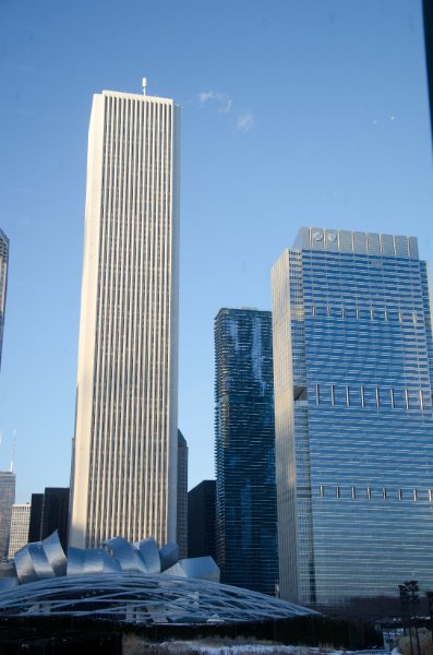 DSC_0115.jpg - AON Center, Aqua, Blue Cross-Blue Shield Tower, with Jay Pritzker Pavilion in the foreground