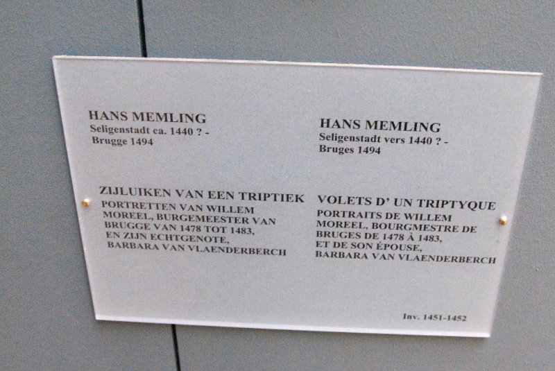 Brussels021410-1042.jpg - Hans Memling, Seligenstadt vers 1440?-Bruges 1494, Volets d'un Triptyque, Portraits de Willem Moreel, Gourgmestre de Bruges de 1478 a 1483, et de son epouse, Barbara van Vlaenderberch