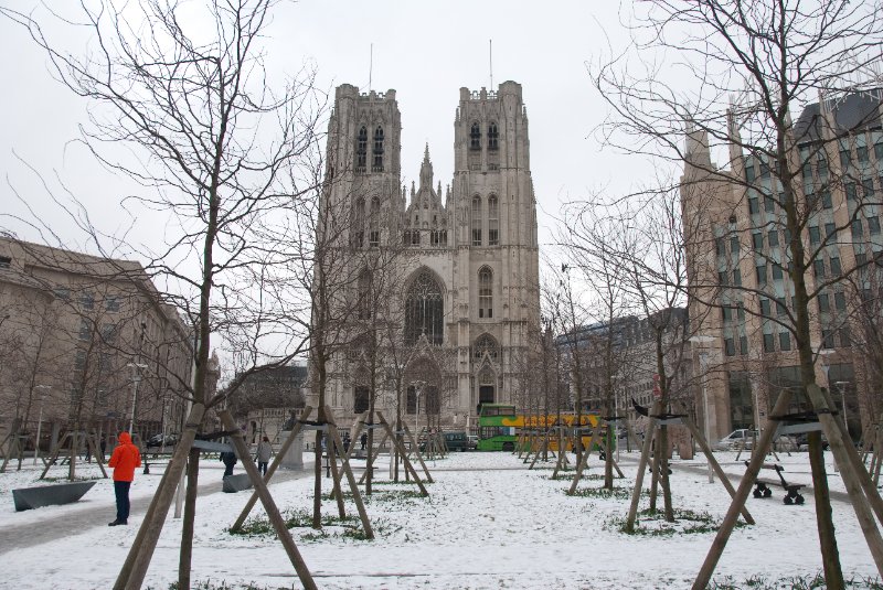 Brussels021310-0904.jpg - Looking at the Western front entrance of Cathedral of St Michael and St Gudule