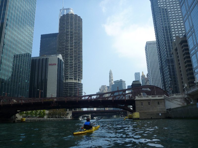 P1000955.jpg - 321 North Clark, Westein, IBM building, Trump Tower, Marina Tower, approaching Clark St bridge