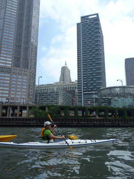 P1000937.jpg - Mom, kayaking in heavy waves.  311 South Wacker Drive, Chicago Board of Trade, 235 West Van Buren