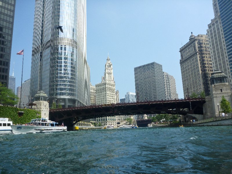 P1000959.jpg - Trump Tower, Wrigley Building viewed in the rough waters just West of the Wabash St bridge
