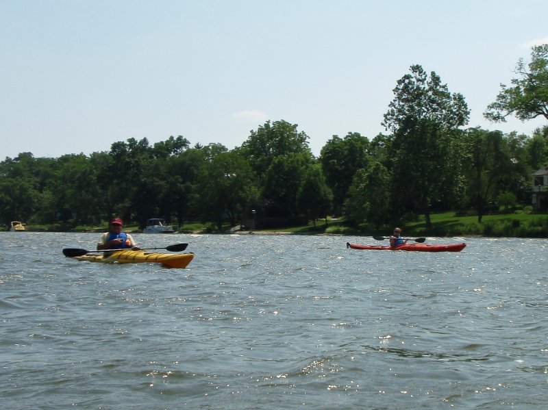 P7050006.jpg - Jack and Liz paddleing through choppy water