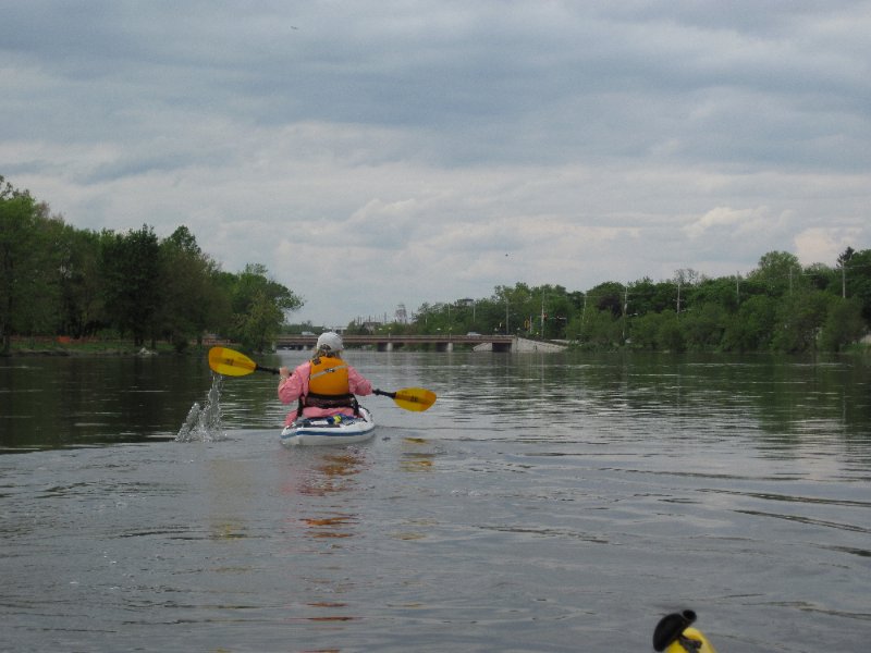 FoxRiverKayak050210-0514.jpg - Paddeling North on the Fox River, approaching the Prairie Street bridge