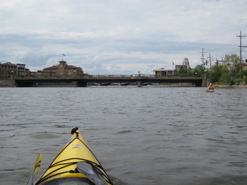 FoxRiverKayak050210-0525.jpg - Baker Hotel (left), St Charles Municipal Building (right). View looking North at the Illinois Ave bridge