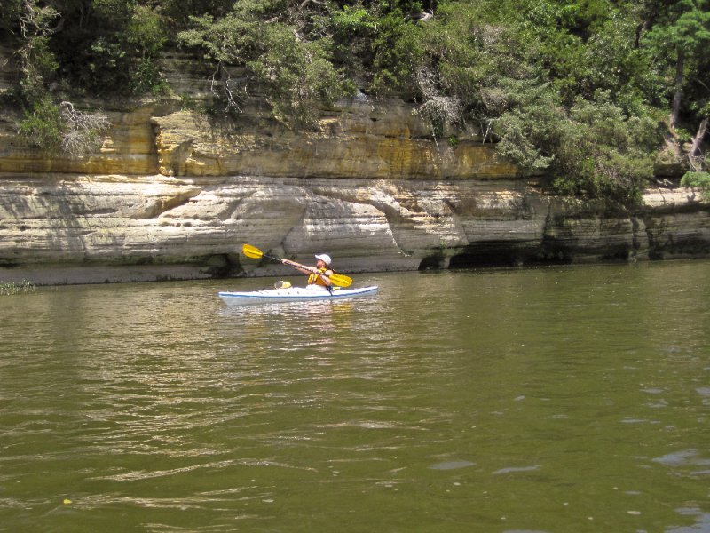 IMG_1453.jpg - Cathie in front of St. Peters sandstone cliffs