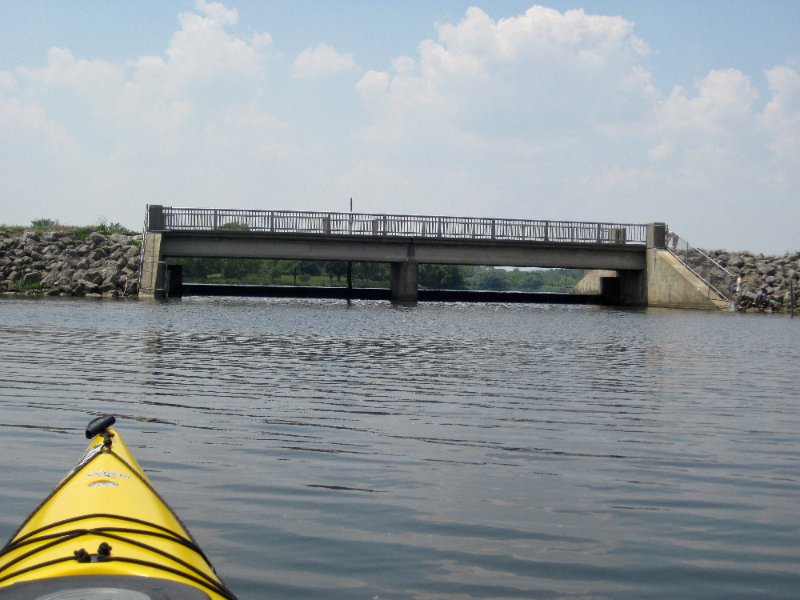 LakeBusseKayak053010-0985.jpg - Bike Trail bridge running over dam to Busse Lake's South Pool