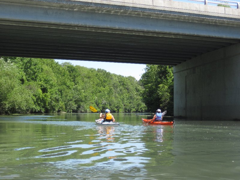 IMG_1228.jpg - Cathie and Vicki paddleing under the Gulf Road Bridge