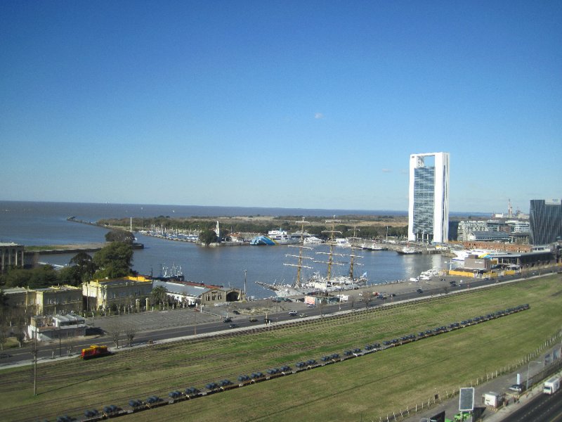 BuenosAires080210-1498.jpg - Darsena Norte, the port for Buenos Aires.  Rio de la Plata is the distant body of water.. View from my room, Sheraton Rm 1608