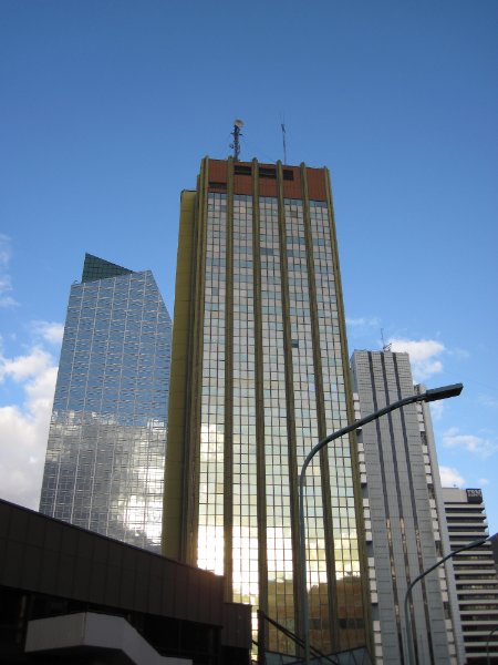 BuenosAires080210-1508.jpg - Torre BankBoston (left). Torre Catalinas Norte (center, gold). Torre Carlos Pellegrini (right, white striped)