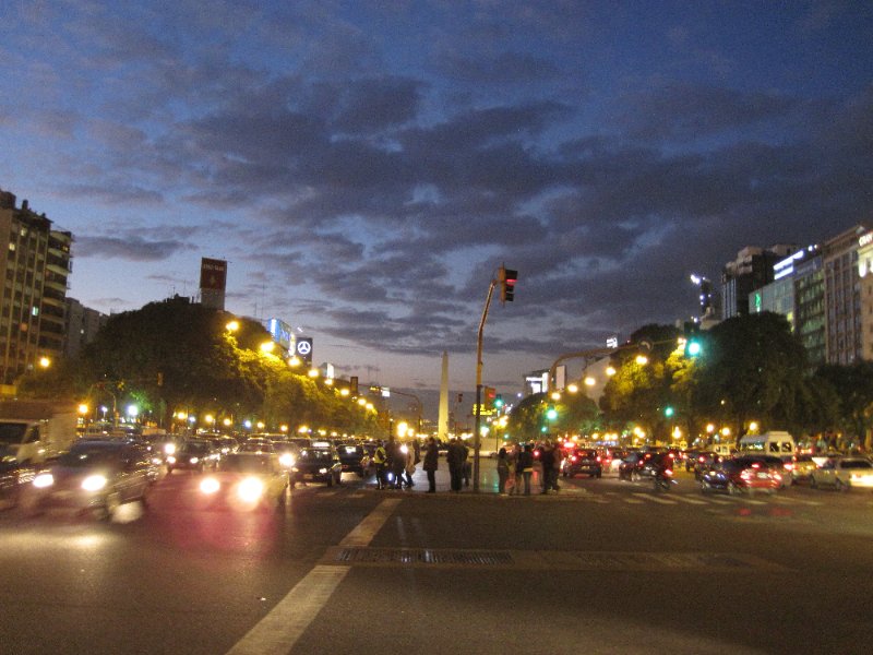 BuenosAires080210-1637.jpg - Looking North along Av 9 de Julio at the Obelisco, standing on Ave de Mayo
