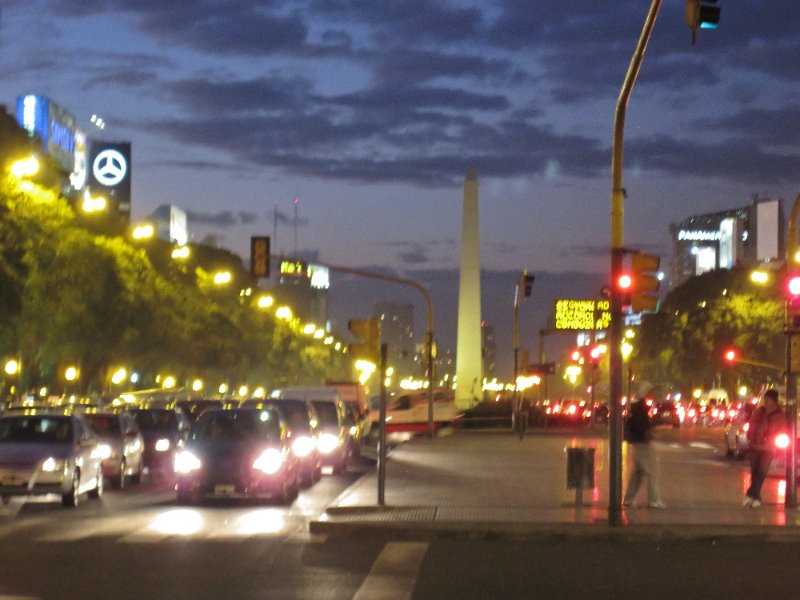 BuenosAires080210-1643nn.jpg - Looking North along Av 9 de Julio at the Obelisco, standing on Ave de Mayo