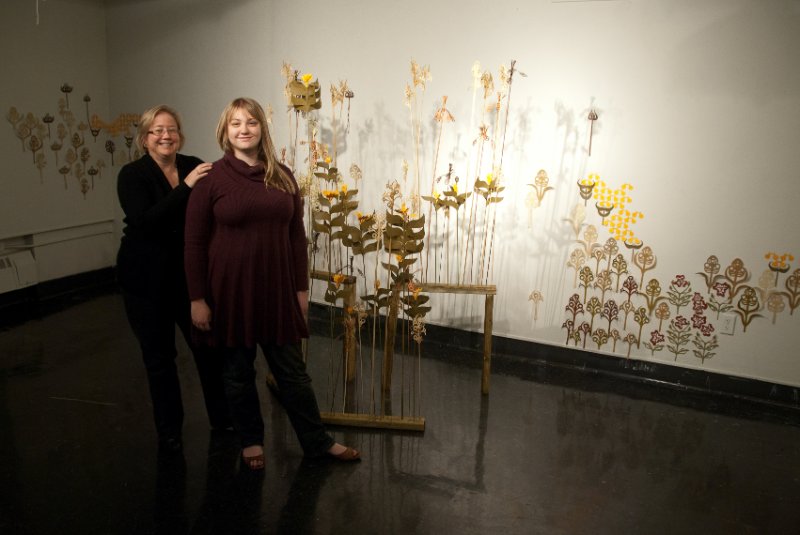RISD120210-7182.jpg - Cathie and Liz with her Senior project  at Benson Hall Gallery