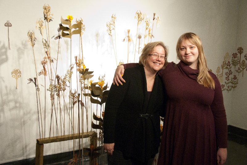 RISD120210-7180.jpg - Cathie and Liz with her Senior project  at Benson Hall Gallery