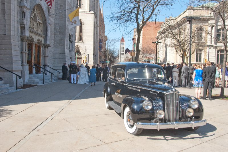 Syracuse041010-2235.jpg - Classic Packard Limosine for the bridal party, parked in front of the Cathedral