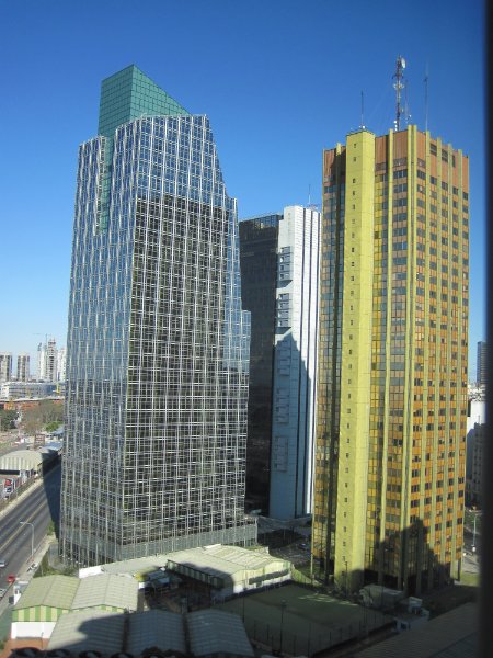 BuenosAires080210-1502.jpg - Torre BankBoston (left). Torre Catalinas Norte (gold). Torre Carlos Pellegrini (Black/White). View from my room, Sheraton Rm 1608