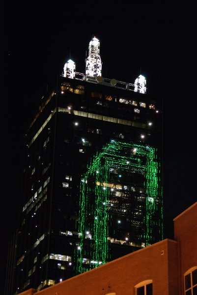 Dallas110910-6707nn.jpg - Renaissance Tower, with reflection of Bank of America Plaza (green neon).