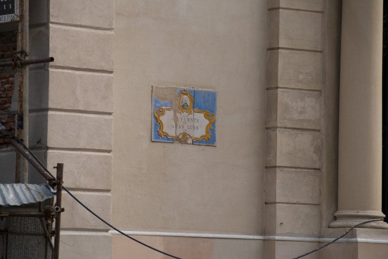 Montevideo111610-6953.jpg - Calle del Fuente, 1730, de San Luis, 1778, sign on Iglesia de San Francisco de Asís