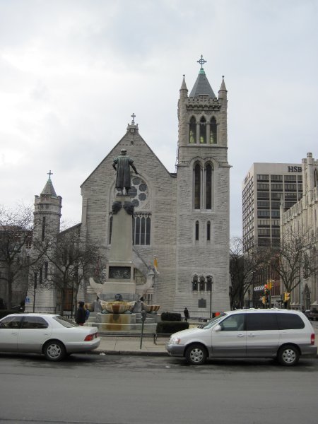 Syracuse012610-0126.jpg - Cathedral of the Immaculate Conception. monument to Christopher Columbus (foreground, center)