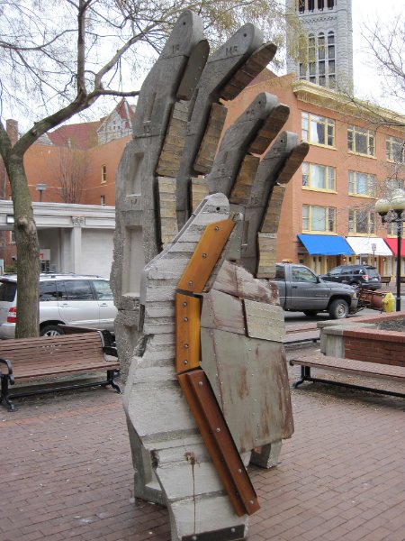 Syracuse012610-0154.jpg - Sculpture of a Hand in front of City Hall Commons