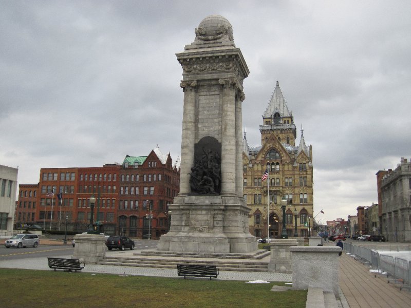 Syracuse012610-0178.jpg - Soldiers and Sailors Civil War Monument, Clinton Square. Syracuse Savings Bank (background right), Third National Bank building (background left)