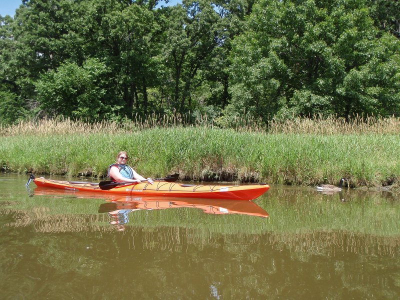BusseKayak070911-7090010.jpg - Liz paddeling with Geese
