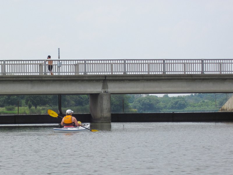 BusseKayak071011-2794.jpg - Cathie paddling upto the dam looking at the South pool