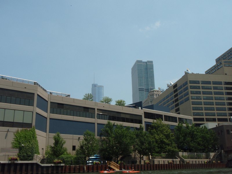 ChicagoRiverKayak071711-7170010.jpg - Trump Tower (center background), 300 North LaSalle (right). East Bank Club, foreground