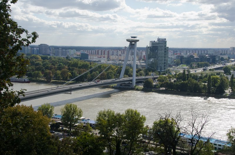 Bratislava101411-6535.jpg - Novy Most New Bridge over Danube River, view from Castle