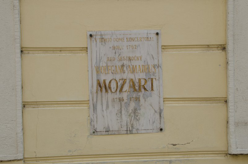 Bratislava101411-6516.jpg - Mozart plaque sign on Pálffy Palace, Austrian Embassy