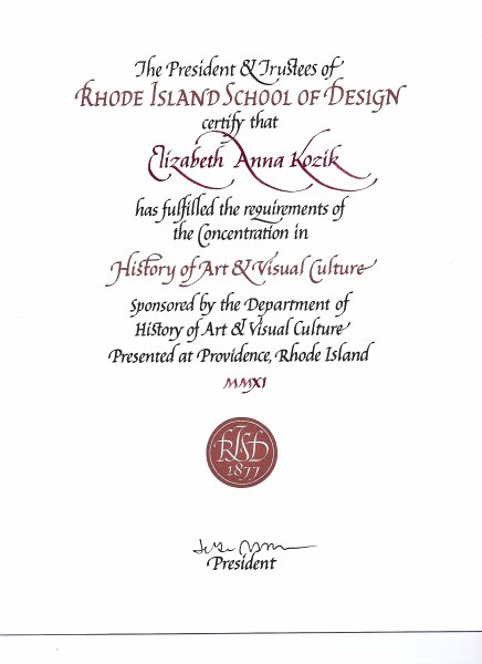 RISDArtHistoryMinorConcentrationCertificate072011.jpg - RISD Art History Minor Concentration