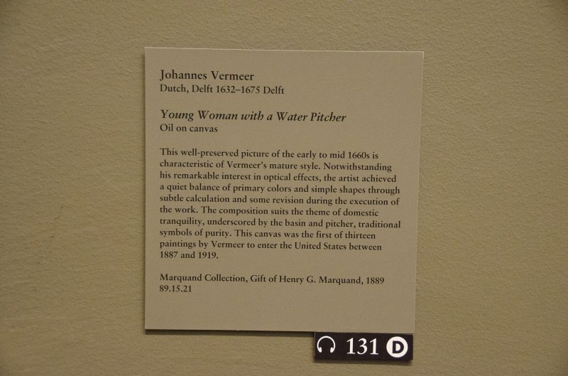 Manhattan032611-1914-2.jpg - "Young Woman with a Water Pitcher," oil on canvas painting by Johannes Vermeer, 1660s.