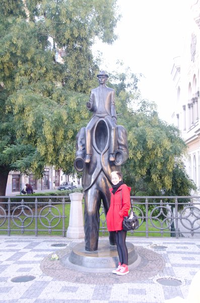 Prague101511-7152.jpg - Franz Kafka Statue, by sculptor Jaroslav Rona. Near Spanish Synagogue in Prague's Jewish Quarter