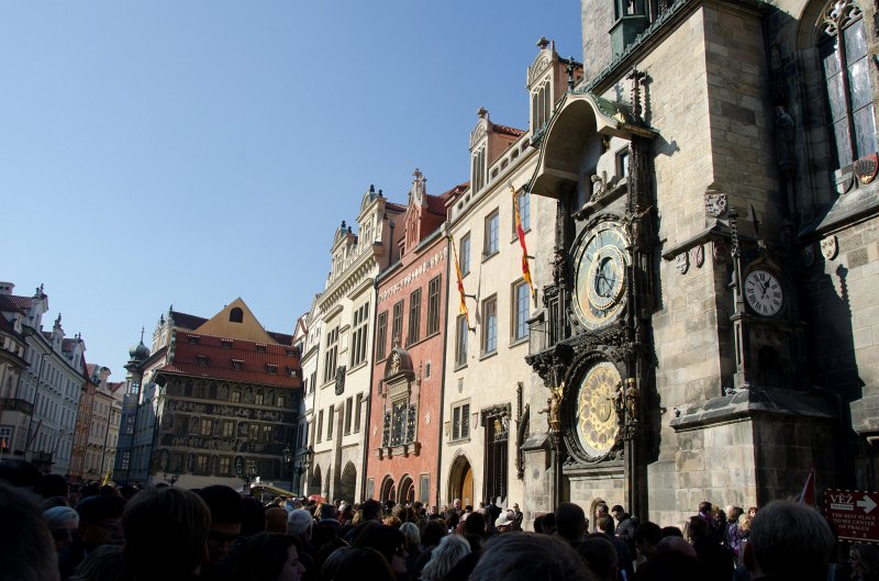 Prague101511-6718.jpg - Pražský orloj  / Prague Astronomical Clock, Dům U Minuty / House of the Golden Horn  (left, background). Old Town Square