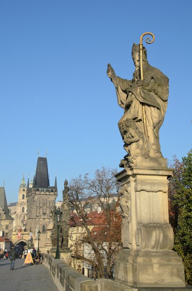 Prague101511-7207.jpg - St. Augustine,sculpture by Jan Bedrich Kohl, 1708.  viewed from Karlův most / Charles Bridge