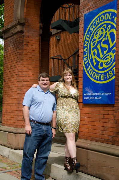 DSC_2948.jpg - Liz and Dad at the Woods-Gerry Gallery, home of her Senior show