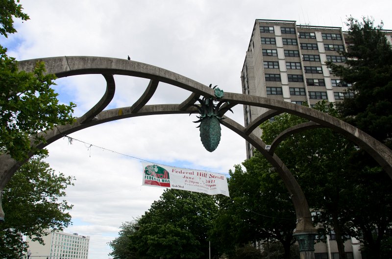 Providence060211-3246.jpg - La Pigna (The Pine Cone) sculpture on Atwells Ave Gateway arch to Federal Hill
