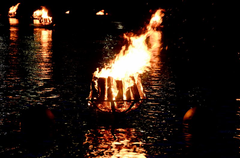 Providence060211-3478.jpg - Waterfire Cauldrons of firewood floating in the river