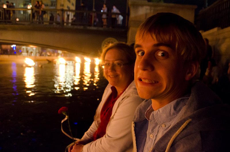 Providence060211-3526.jpg - Mom and Mike, Waterfire, at the Waterplace Bridge