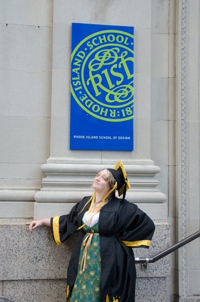 Providence060211-3689.jpg - Liz after Graduation at the RISD sign outsize of the 15 Westminster building