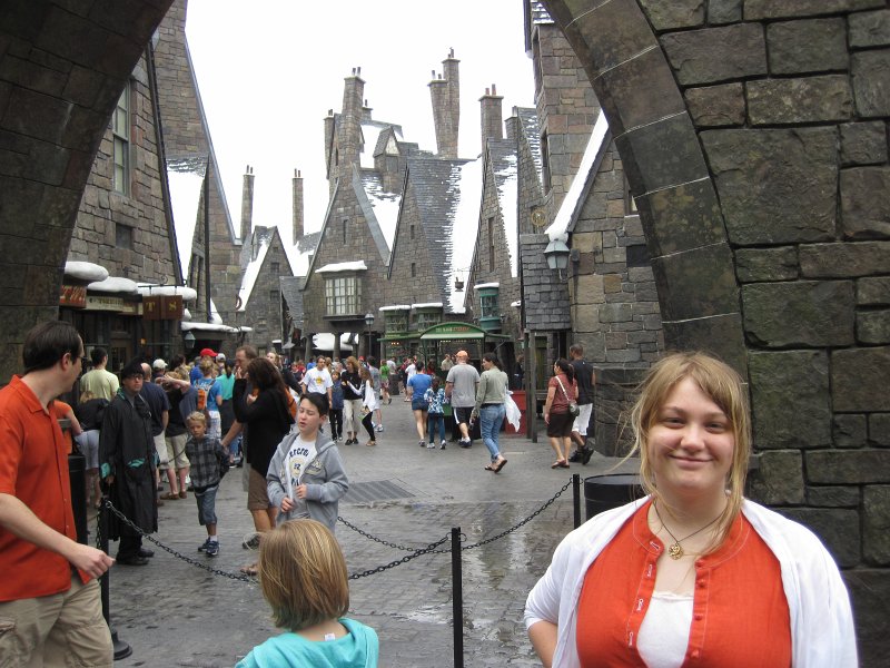 UniversalStudio030511-2340.jpg - Liz in front of Hogsmeade, Harry Potter World