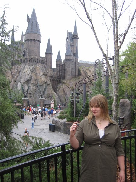 UniversalStudio030511-2376.jpg - Liz in front of Hogsmeade, Harry Potter World