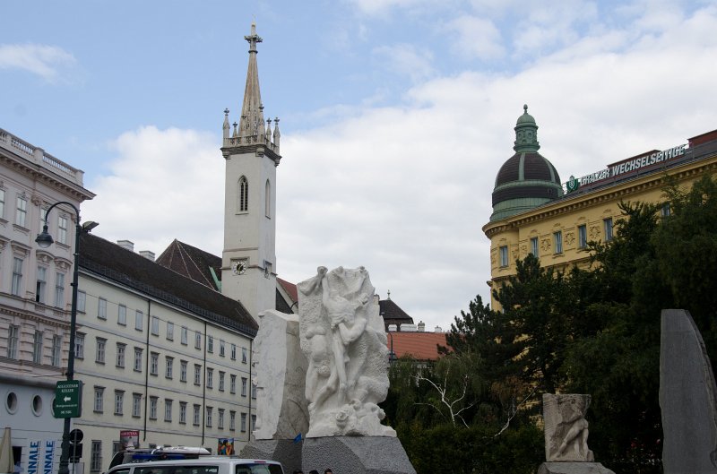 Vienna101311-6384.jpg - "Monument against War and Fascism" "Mahnmal gegen Krieg und Faschismus" by Alfred Hrdlicka at Albertinaplatz, Augustinerkirche (background left)